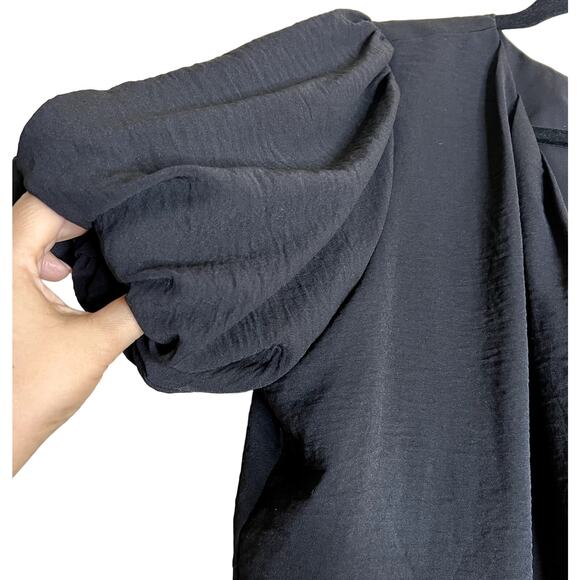 Pleione Cropped Top Women Medium Black Polyester Bubble Sleeve V Neck Blouse - Picture 7 of 10